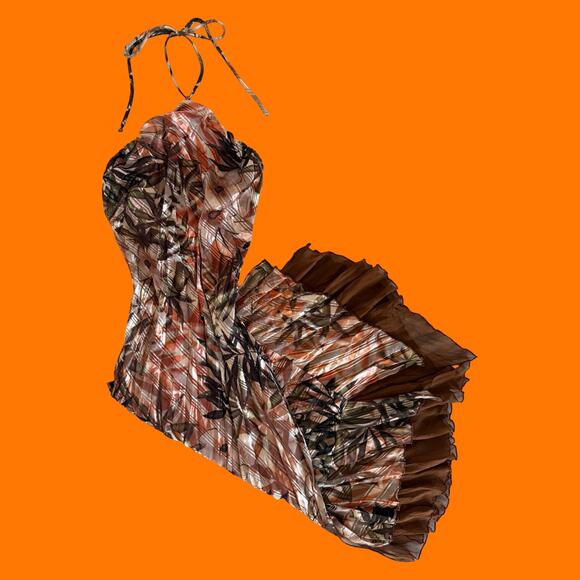 00's vintage earthy silk chiffon y2k halter asymmetrical dress Size 6 caché - Picture 1 of 15